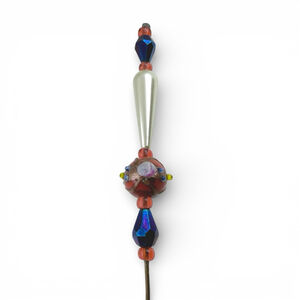 Art Nouveau Hat Pin Italian Lampwork Bohemian Glass Bead Stick Pin Long Vintage
